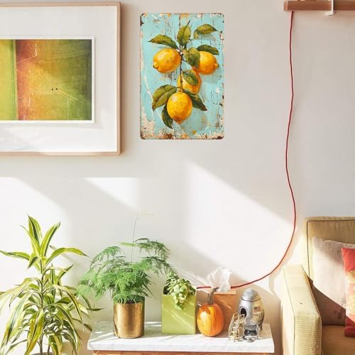 Retro Lemons Metal Signs Botanical Theme Flower Bunch Vintage Tin Signs for Rustic French Country,Bathroom,Garden,Farmhouse Bar Cafe Wall Decor, Gifts for Women, 8 x 12 inches (Lemons) - Image 2