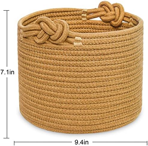 ABenkle Small Woven Basket, Cotton Rope Shelf Storage Basket, Small Round Basket, Cute Basket, Decorative Round Bin for Nursery Bedroom Bathroom, 9.4" x 9.4"x 7.1" Empty Gift Basket- Brown - Image 2