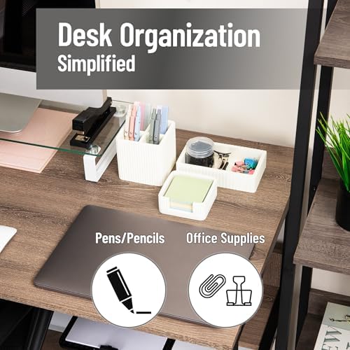 Mind Reader 3-Piece Cement Desk Organizer Set, Desktop Accessory Kit with Pen Cup, Sticky Note Holder, Catch-All Tray, Modern Office Decor, Cement, Cream - Image 2