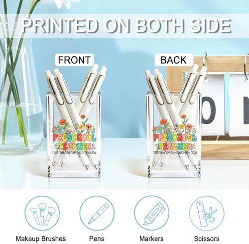 Preschool Teacher Acrylic Cosmetic Pencil Holder Cup, Teacher Appreciation Gifts for Women, Office Desk Accessories for Teacher, Teach Them Love Them Pen Organizer, Preschool Teacher Gifts - Image 3