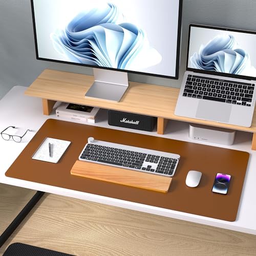 Aothia Leather Desk Pad Protector, Mouse Pad, Office Desk Mat, Non-Slip PU Leather Desk Blotter, Laptop Desk Pad, Waterproof Desk Writing Pad for Office and Home (Brown,31.5" x 15.7") - Image 2