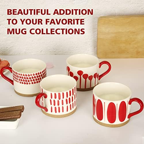 Koja Colorful Hand Painted Ceramic Mugs, 16 oz, Set of 4, Dishwasher Safe - Image 6