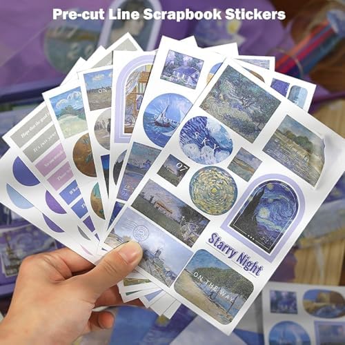 ATIRAMANIYA 346pcs Vintage Scrapbook Kit Aesthetic Junk Journal Set with Stickers, Washi Tape, A6 Notebook & Decorative Paper, All-in-One Scrapbook Kit Stationery (The Starry Night) - Image 5