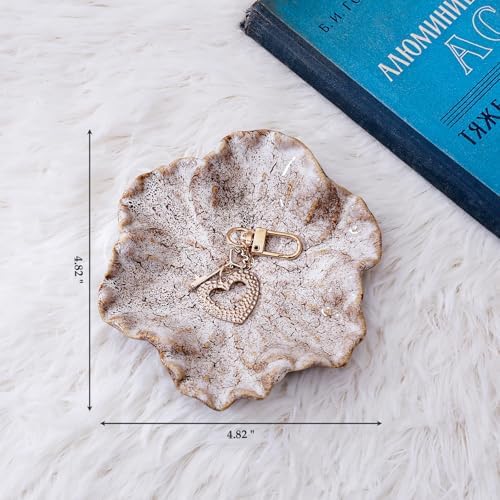 Ceramic Jewelry Dish - Petal Shaped Ring Holder & Key Bowl, Handcrafted Decorative Bowl for Vanity, Dresser, or Entryway, Cute Room Decor & Unique Gift for Women (Kiln Turning White) - Image 2