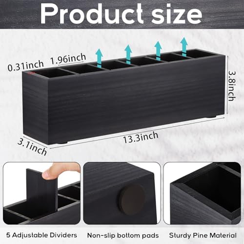 Jetec Wooden Pencil Pen Holder for Desk, Black, 6 Compartments - Image 2