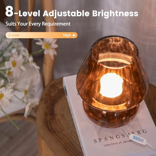 ULAROOM USB Plug-in Vintage Mushroom Lamp Small Bedside Table Lamp with 3 Temperature LED Bulb,Free Dimming Nights Light for Bedroom/Living Room/Entryway/Corner Decor New Home Gift (Golden Amber) - Image 2