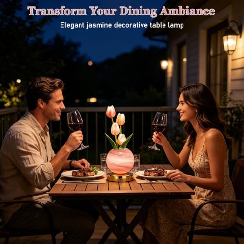 VEEKI Pink Tulip Flower Lamp, Rechargeable Cordless LED Floral Table Lamp - Image 4