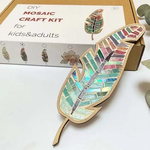 sjljzxd Mixed Colour Leaf Mosaic Kit, Creative DIY Colourful Home Decoration Mosaic Tiles for Crafts, Mosaic Kits for Adults Glass Mosaic Pieces Kit Mosaic Making Supplies Puzzle by sjljzxd