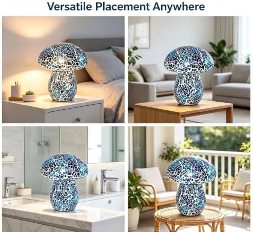 Mosaic Mushroom Table Lamp, Handmade LED Night Light,Blue - Image 4