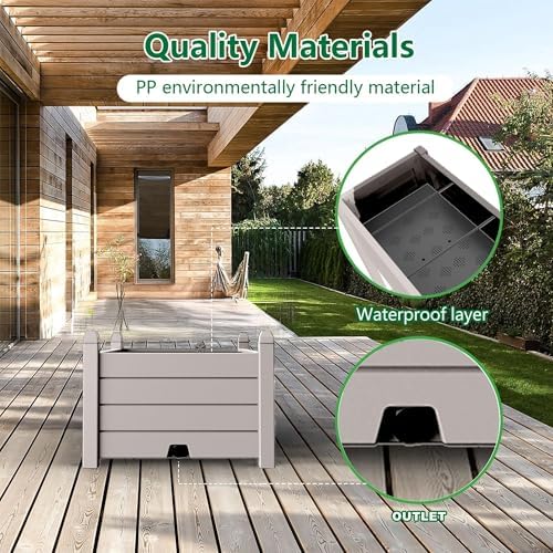 Elevated Raised Garden Bed,Outdoor Large Resin Patio Planter Box Stand Divisible with Drain Plug,Water Monitor for Plants Vegetables Flowers Fruits(Grey) - Image 4