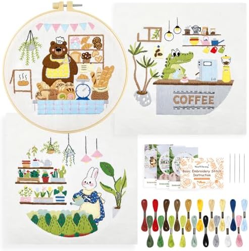 HAND U JOURNEY Embroidery Kit, 3Pcs,7.8" Original Cartoon Design by HANDUJOURNEY