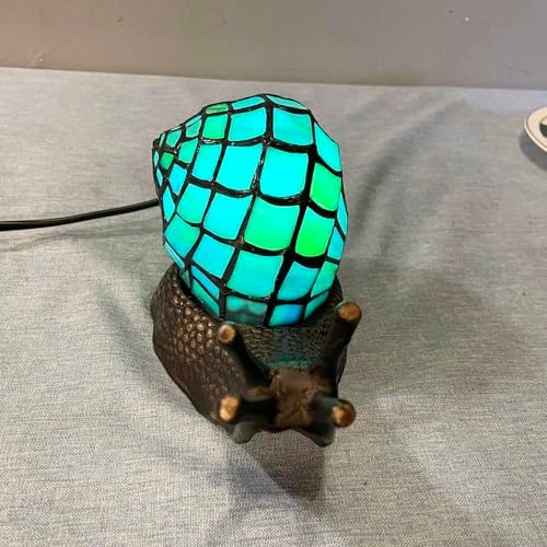 Bieye L10975 Cyan Land Snail Tiffany Style Stained Glass Accent Table Lamp - Image 5
