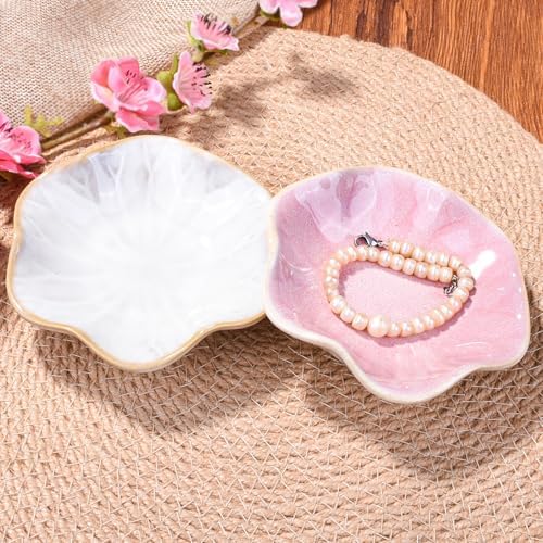 Ceramic Jewelry Tray Set of 2, 4.25" Flower Porcelain Trinket Dishes - Image 4