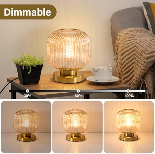 Mid Century Modern Table Lamp, 8" Globe Amber Glass Lamp Plug in - Image 6