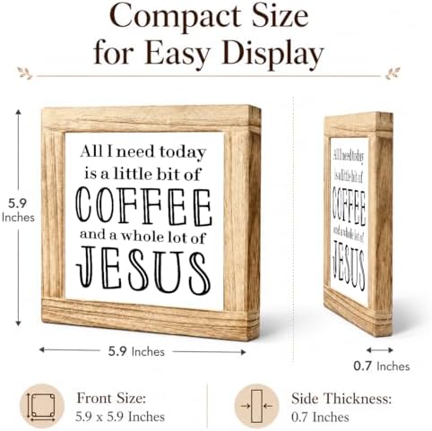 Christian Coffee Wooden Sign, All I Need Today Coffee And Jesus Plaque,Rustic Farmhouse Kitchen Counter Accent, Faith Coffees Bar Shelf Sitter For Prayer Room Home Office Cafe Corner, 5.9 x 5.9 in - Image 2