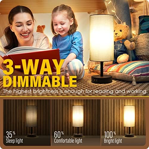 Yarra-Decor Bedside Lamp with USB Port - Touch Control Table Lamp for Bedroom 3 Way Dimmable Nightstand Lamp with Round Grey Fabric Shade for Living Room, Dorm, Home Office (LED Bulb Included) - Image 2