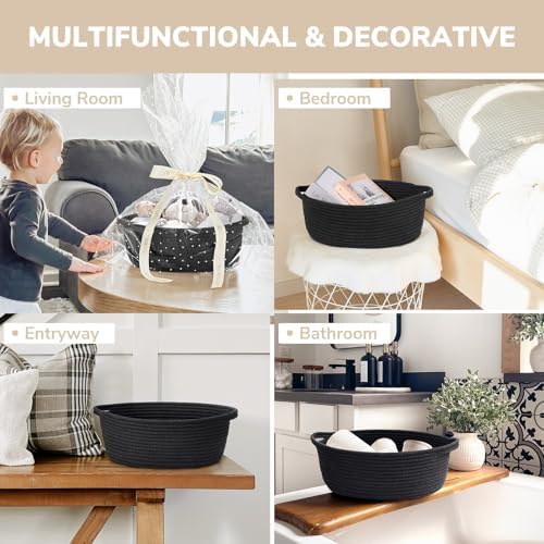 CHICVITA Small Woven Boo Basket Empty with Bags & Ribbon for Gift, Black - Image 5