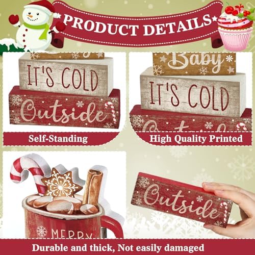 Moucuny 4 Pcs Christmas Table Decorations Indoor, Hot Cocoa Wood Block Sign - Image 4