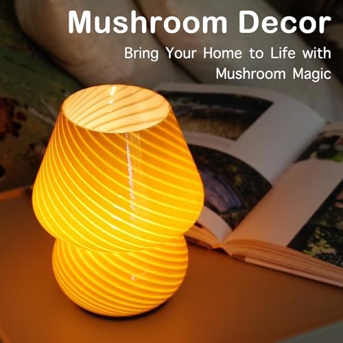 ULAROOM Battery Operated Mushroom Lamp-Vintage Small Table Lamps with Timer, Cordless Battery Powered Bedside Lamp for Bookshelf/Bedroom/Kitchen/Living Room/Shelf/Entryway Decor Aesthetic,Orange - Image 2