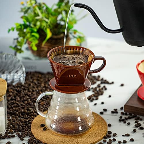 Pour Over Ceramic, Coffee Dripper Ceramic Coffee Maker,Brown - Image 2