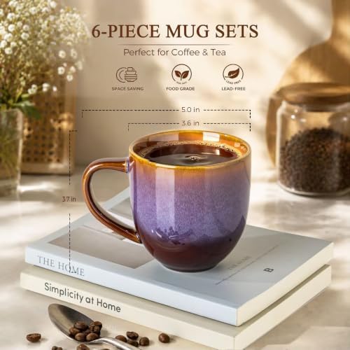 theterra Ceramic Coffee Mugs Set of 6, 12 oz Coffee Cups with Handle - Image 3