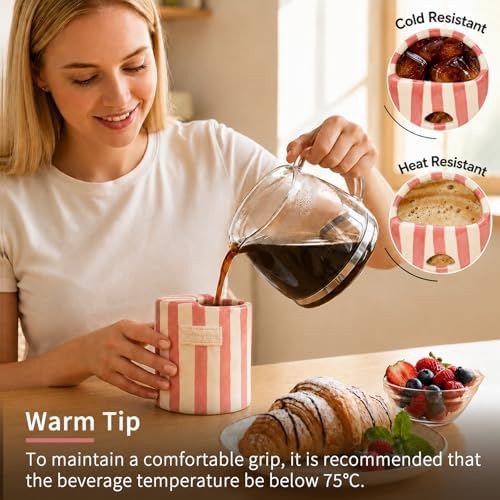 Ceramic Coffee Mug with Sip Hole, 12oz To Go Ceramic Mug Striped - Image 2
