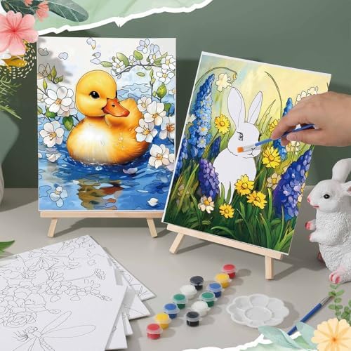 Tenceur 72 Pieces Pre Drawn Canvas Kit 8" x 10" Paint and Sip Kit for Adults DIY Painting Party Pre Printed Stenciled Canvas with Design Easels Aprons Brushes for Party Gifts (Garden) - Image 5