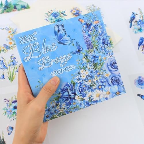 30 Sheets Precut Blue Flower Garden Landscape Stickers Book for Junk Journal Supplies, Transparent PET Stickers for Journaling, Scrapbooking, Bujo, Collage, Card Making - Image 5