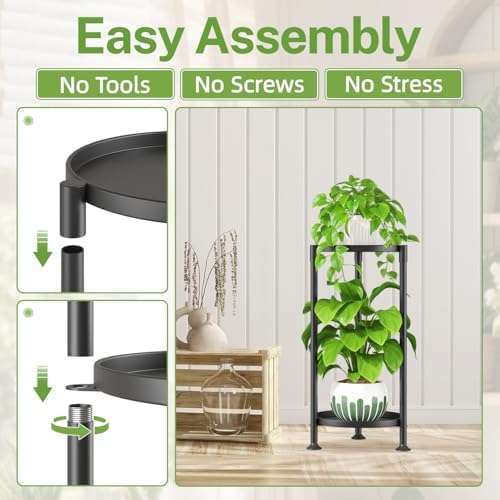 iDavosic.ly 2 Tier Plant Stand Indoor Outdoor, 10 In Wide Metal Tray, Black - Image 4