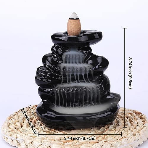 Waterfall Backflow Incense Burner Ceramic Incense Holder Incense Waterfall Fountain Incense Cone Holder, Yoga Meditation Home Decor Office Gifts(Stone) - Image 2