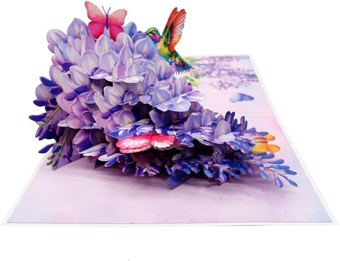 3D Pop Up Greeting Card – Hummingbird with Wisteria & Butterflies – Elegant Floral Card for Birthday, Mother’s Day, Anniversary & Special Occasions, F63