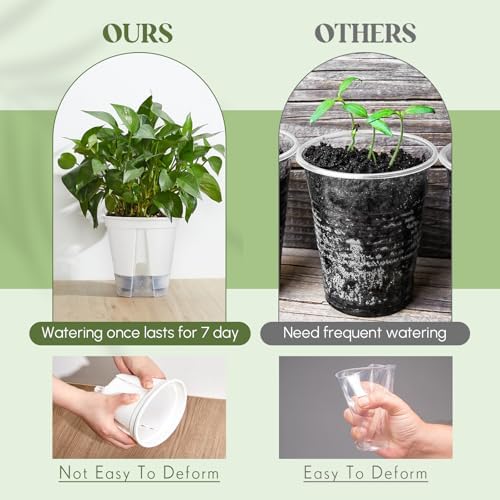Wonderjune Self Watering Planter, 4.72'', 5.91'', 7.09'', White, 9 Pcs - Image 5