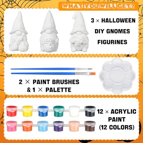 Youyole 3 Pack Gnome Figurines, Halloween DIY Ceramic to Paint Craft Kit - Image 3