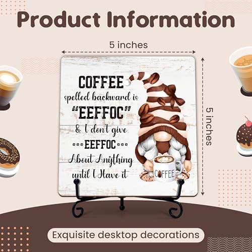 Coffee Bar Sign, Coffee Spelled Backwards Is Eeffoc Funny Wood Sign, Coffee and Tea Lover Gifts, 5x5 Wood Plaque with Iron Stand for Home, Kitchen or Cafe – A09 - Image 2