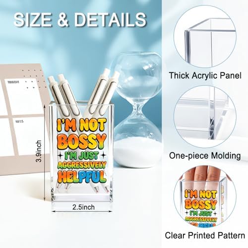 I'm Not Bossy I'm Just Aggressively Helpful Acrylic Pencil Holder Cup, Pen Holder for Home Office Desk Accessories for Women Leader Nurse Manager Boss, Funny Sarcastic Pen Organizer Work Gifts - Image 2