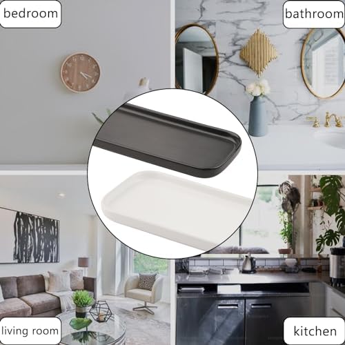 VanEnjoy Set of 2 White Ceramic Tray for Kitchen Counter, White Vanity Tray for Bathroom Counter, Long Narrow Tray for Soap Bottles - Image 3