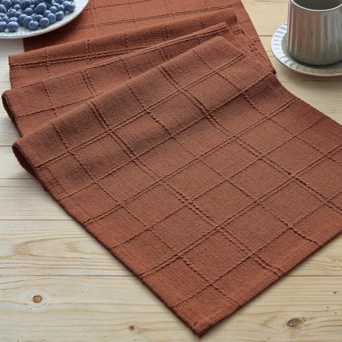 ZeeMart Linen Checked Farmhouse Table Runner, 13x108 Inches Terracota by ZEEMARTONLINE