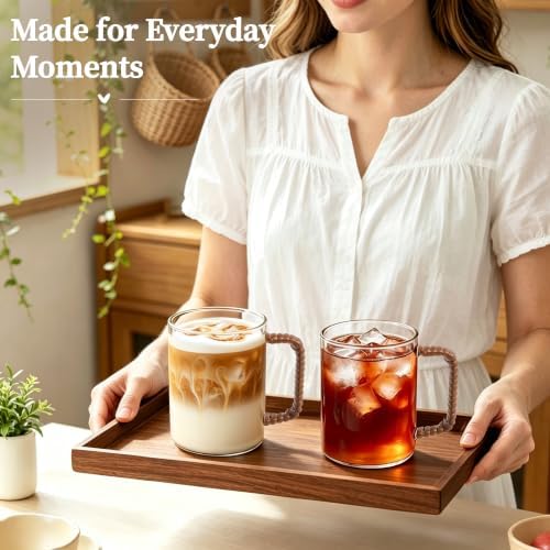 Glass Coffee Mugs Set of 2, 16 oz Clear Glass Cups with Woven Rattan-Style Handle, Large Coffee Mug for Latte, Cappuccino, Tea & Iced Coffee, Cute Aesthetic Mug Set - Image 3