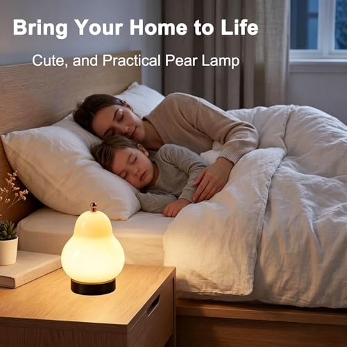 Bedside Touch Control Table Lamp,Pear Mini USB Rechargeable 3 Color Desk Lamp, Warm Ambient Portable Night Light for Bedroom Living Room Home Decor Ideal Gift for Men Women(Cream) - Image 4