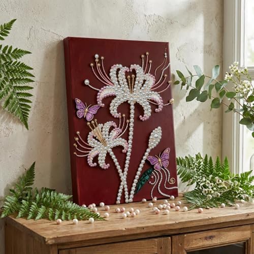 DIY Pearl Painting with Frame, Creative Design, Handmade Stress-Relieving Home Wall Decoration, Includes Frame and Tools-Flowers-1 - Image 2