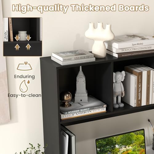 GIANTEX Desktop Bookshelf, Countertop Storage Hutch with 4 Shelves for Computer Desk, Dressing Tabletop Display Rack, Multipurpose Desk Hutch Storage Organizer for Home Office Dorm (Black) - Image 5