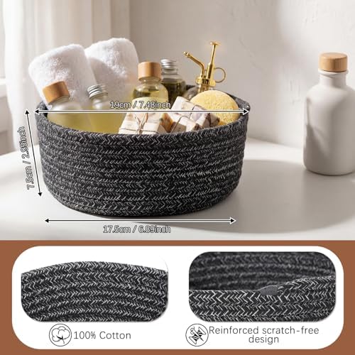 Yinkin 12 Pack Small Storage Basket Cute Natural Cotton Rope Woven Basket Tiny Boho Decorative Toy Storage Bin Gift Baskets for Home Organizing, Closet, Shelf, Nursery, Bathroom(Round,White Grey) - Image 2