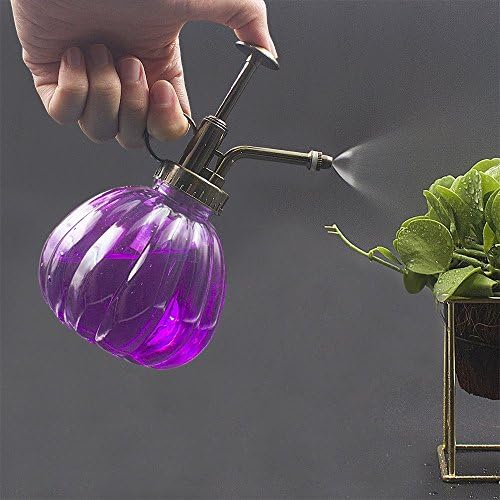 Flower Water Spray Bottle Can Pot Plant Mister | Vintage Pumpkin Style Decorative Glass Plant Atomizer Watering Can Pot with Pump for Terrariums Flowers Potted Plants (Purple) - Image 2