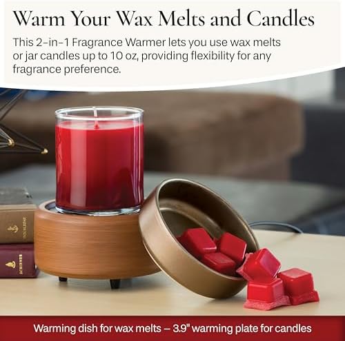 Candle Warmers ETC 2-in-1 Candle and Fragrance Warmer for Warming Scented Candles or Wax Melts and Tarts with to Freshen Room, Pewter Walnut - Image 2