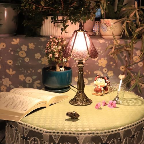 Tiffany Style Table Lamp Purple Rippled Stained Glass Lamp 14 Inch - Image 6