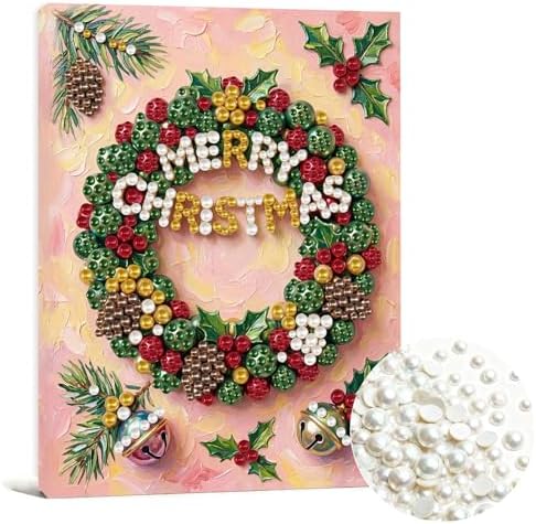 DIY Pearl Painting with Frame Christmas Creative Design, Handmade Healing Home Wall Decoration, 11.81X15.75in (Tools Included)-Wreath by Unknown