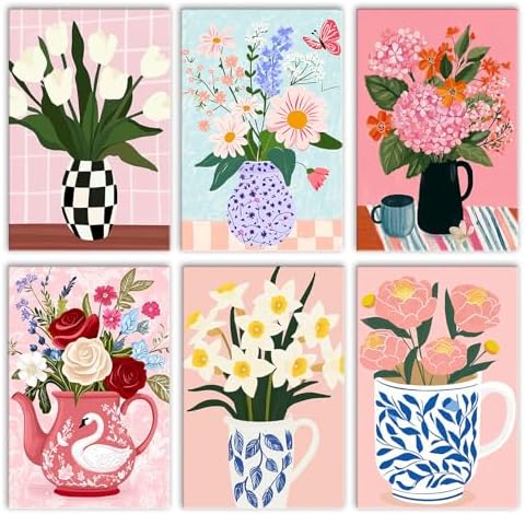Tucocoo Flowers in Vase 6 Pack DIY Paint by Numbers Kits for Adults Simple Flower Oil Painting Acrylic Paint Number Painting Kits on 8x12 Inch Canvas Without Frame Floral Home Wall Decor by Tucocoo