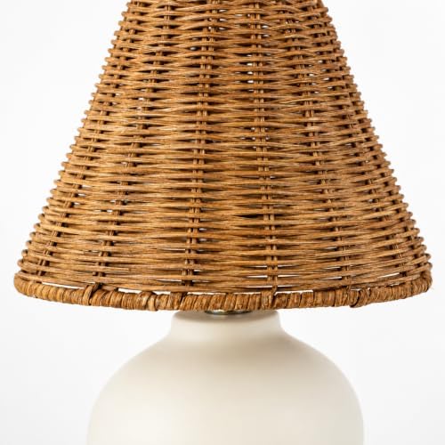 11" Small Table Lamp – Handmade Ceramic Cream Base with Wicker Rattan Shade, Dimmable Plug-in Nightstand Light for Bedroom, Kitchen Counter, or Small Spaces – Boho Japandi Organic Decor - Image 5