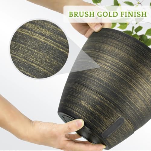 ZMTECH 12/10/8 in Self Watering Pots for Indoor/Outdoor Plants, Gold Bronze Large Plastic Planter with Water Level Indicator, Drainage Hole & Removable Saucer for Garden Flowers, Deco Plant Container - Image 3