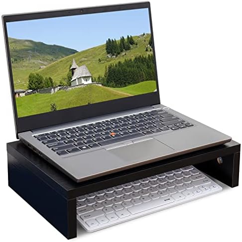 TEAMIX Black Monitor Stand Riser, Wood Desk Organizer for Laptop & Computer - Image 5